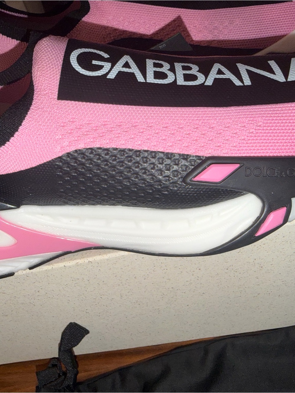 Dolce & Gabbana Pink and Black Logo Slip-On Sneakers - Picture 3 of 6